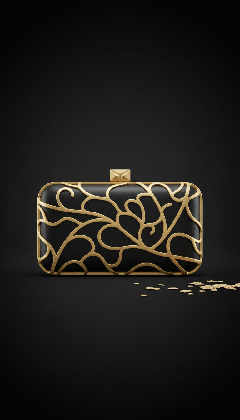 Leather Evening Clutch with Gold Detail